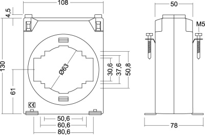 M70479 Трансформатор тока TCH10 3000/5, 0.2s 10VA, 0.5s 15VA, Ø63mm, Окно 50x50, 60x30, 80x30mm