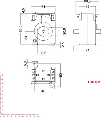 M70446 Трансформатор тока TCH6.2 300/5, 0.2s 5VA, 0.5s 5VA, Ø26mm, Окно 30x10mm